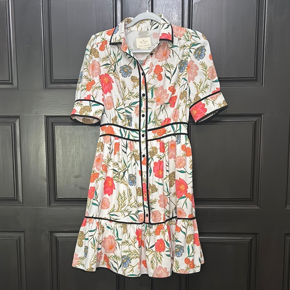 Kate Spade Cream White A-Line Midi Dress with Notched Collar